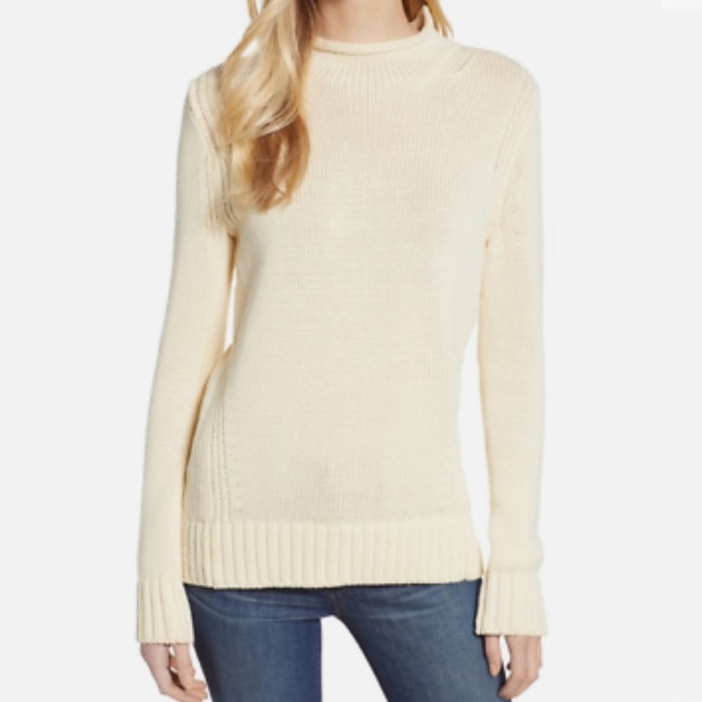 J.Crew Rollneck Cream Knit Sweater Size Small 100% Cotton